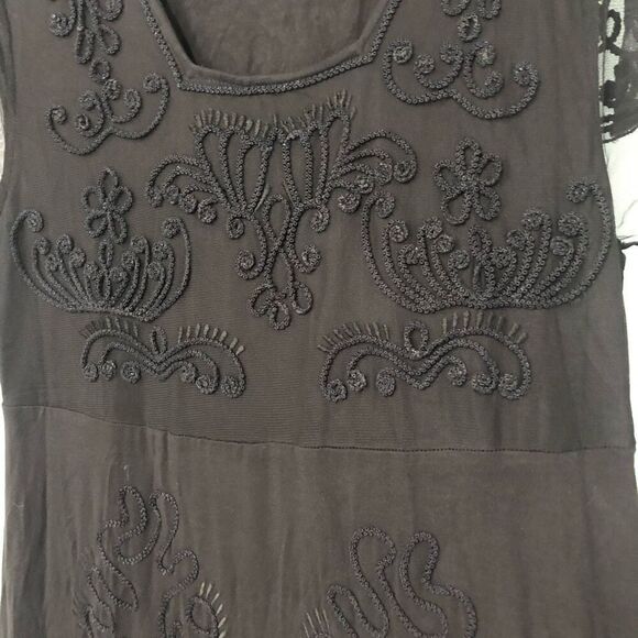 soft surroundings black embroidered sheer sleeves scalloped hem petite large - Picture 4 of 12